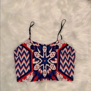 Red white and blue tribal crop top